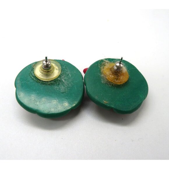 Christmas Poinsettia Brooch Earring Set Handcrafted Polymer Clay 2.5" Pin Studs - Picture 7 of 9